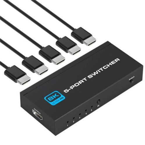 Commutateur HDMI 2.1 Q8Q5 pour jeux vidéo, 5 entrées, 1 sortie, 8K, 60 Hz, 4K, 120 Hz, taux de rafraîchissement élevé, prise : SH6402174-09